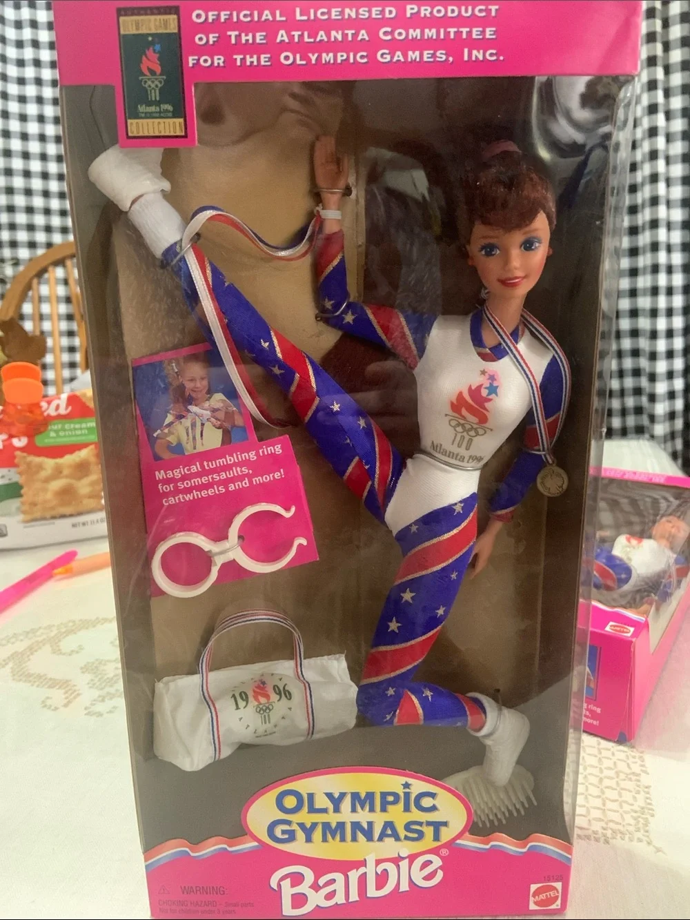 Barbie Olympic Gymnast Doll - Pink, Blue & White Outfit with Medal